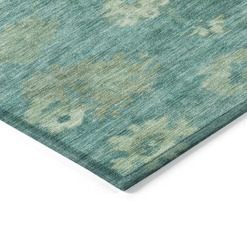 Teal Blue And Fern Green Floral Washable Indoor Outdoor Area Rug Photo 6