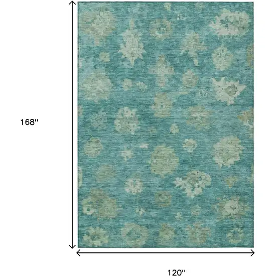 Teal Blue And Fern Green Floral Washable Indoor Outdoor Area Rug Photo 3