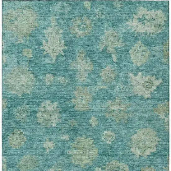 Teal Blue And Fern Green Floral Washable Indoor Outdoor Area Rug Photo 4