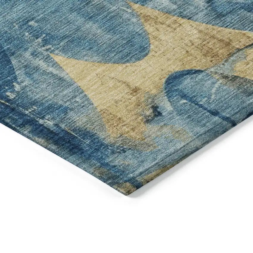 Teal Blue And Gold Abstract Washable Indoor Outdoor Area Rug Photo 7