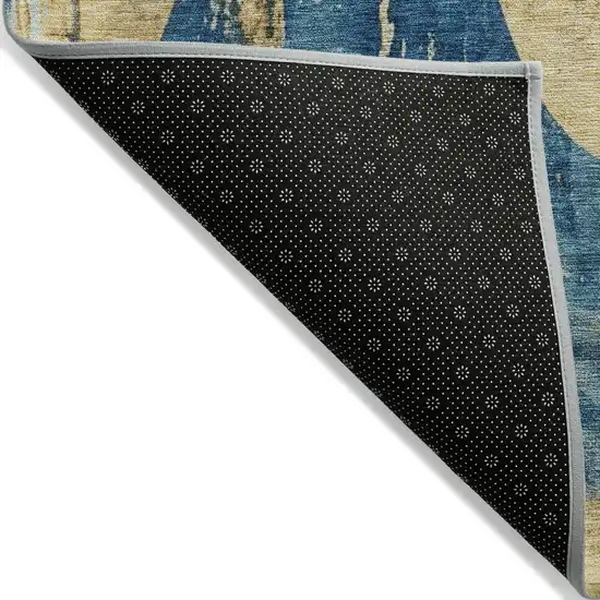 Teal Blue And Gold Abstract Washable Indoor Outdoor Area Rug Photo 4