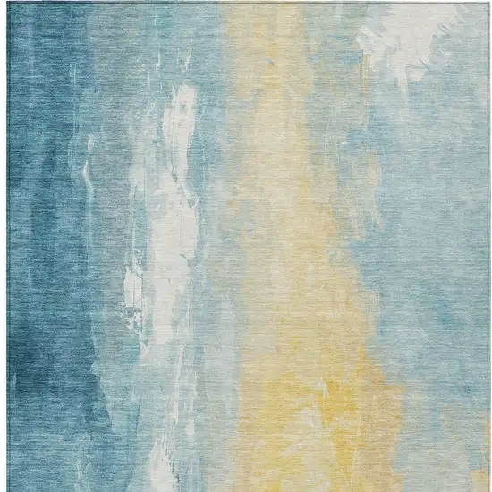 Teal Blue And Gold Abstract Washable Indoor Outdoor Area Rug Photo 9