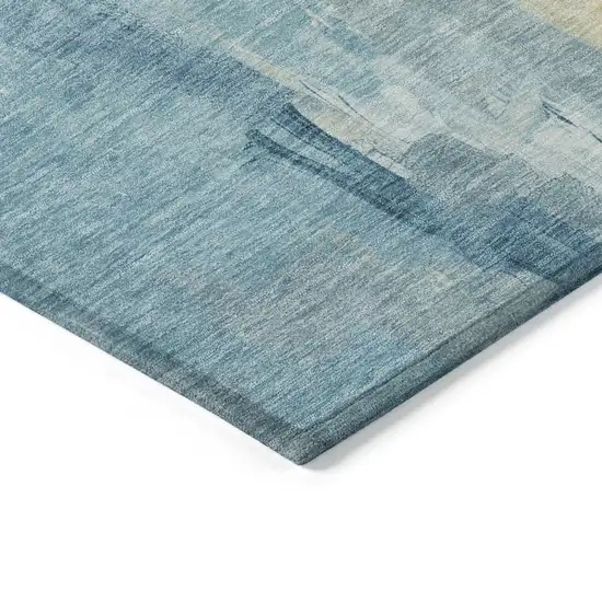 Teal Blue And Gold Abstract Washable Indoor Outdoor Area Rug Photo 9