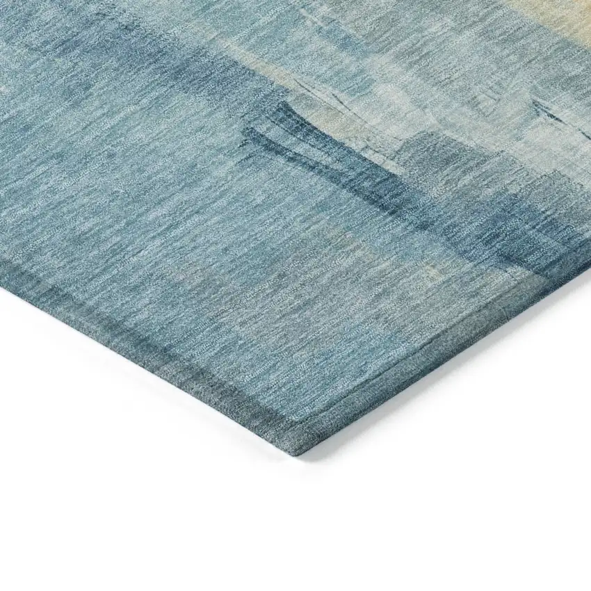 Teal Blue And Gold Abstract Washable Indoor Outdoor Area Rug Photo 9
