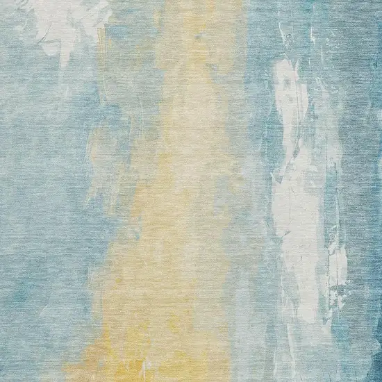 Teal Blue And Gold Abstract Washable Indoor Outdoor Area Rug Photo 3