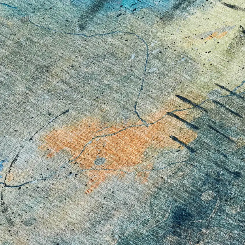 Teal Blue And Gold Abstract Washable Indoor Outdoor Area Rug Photo 3