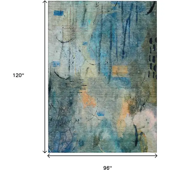 Teal Blue And Gold Abstract Washable Indoor Outdoor Area Rug Photo 8