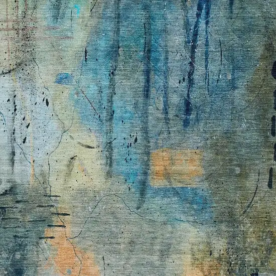 Teal Blue And Gold Abstract Washable Indoor Outdoor Area Rug Photo 9