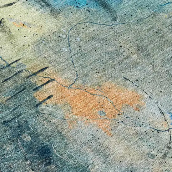 Teal Blue And Gold Abstract Washable Indoor Outdoor Area Rug Photo 1