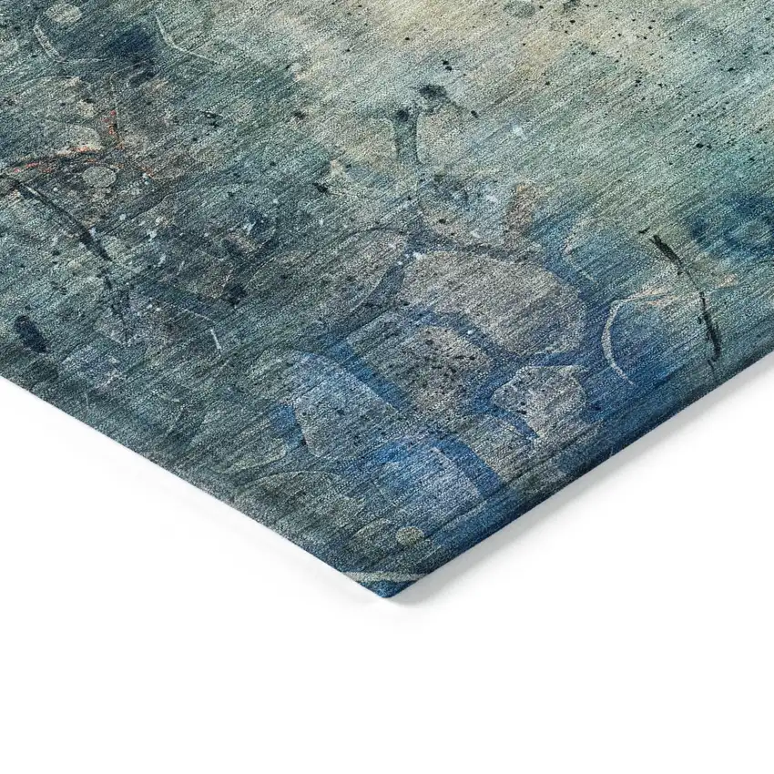Teal Blue And Gold Abstract Washable Indoor Outdoor Area Rug Photo 9