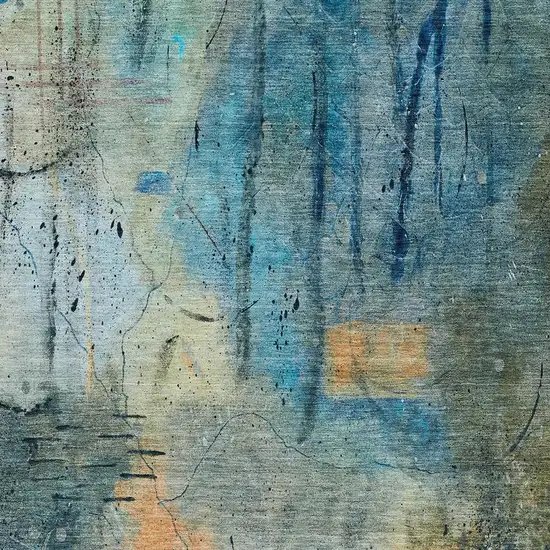 Teal Blue And Gold Abstract Washable Indoor Outdoor Area Rug Photo 9