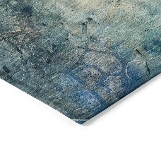 Teal Blue And Gold Abstract Washable Indoor Outdoor Area Rug Photo 8