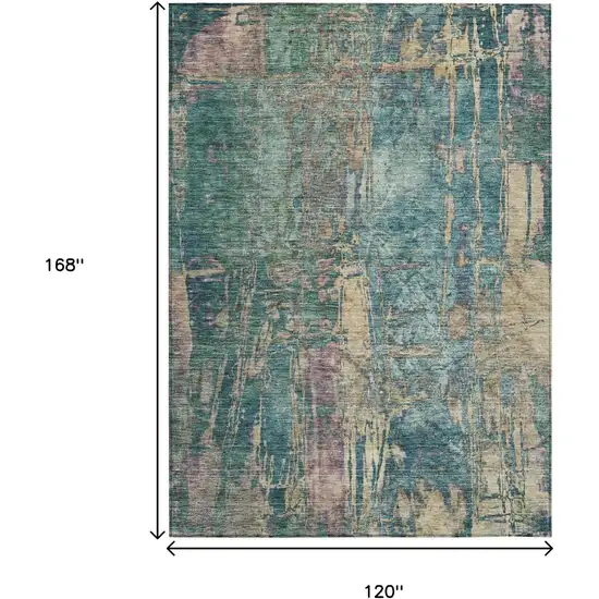 Teal Blue And Gold Abstract Washable Indoor Outdoor Area Rug Photo 3