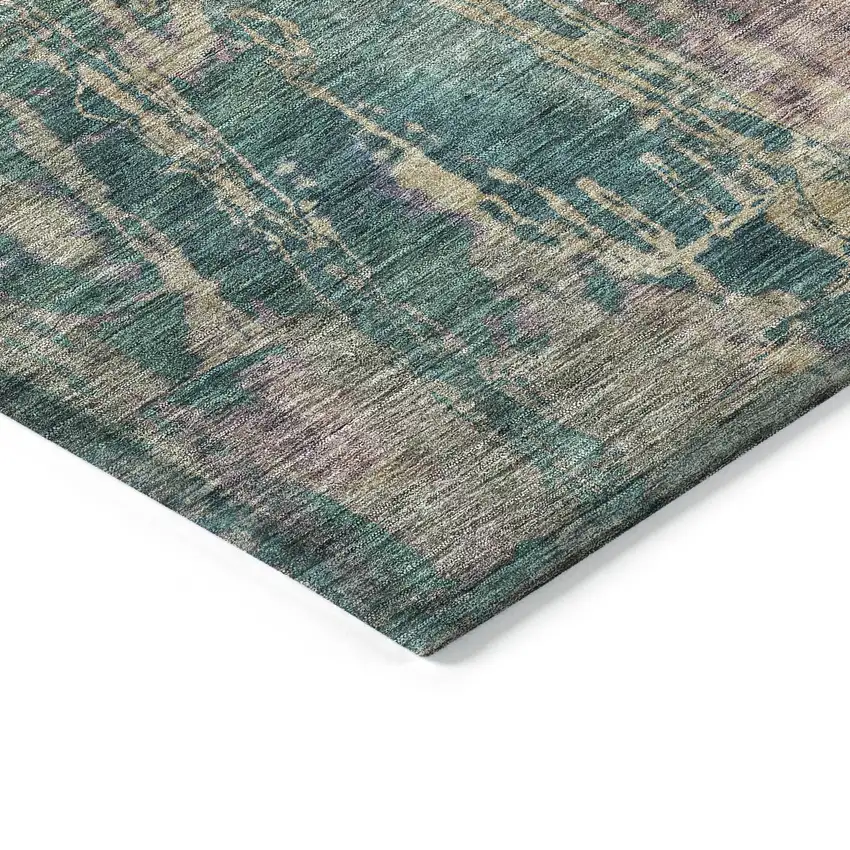 Teal Blue And Gold Abstract Washable Indoor Outdoor Area Rug Photo 5