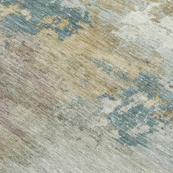 Teal Blue And Gold Abstract Washable Indoor Outdoor Area Rug Photo 3