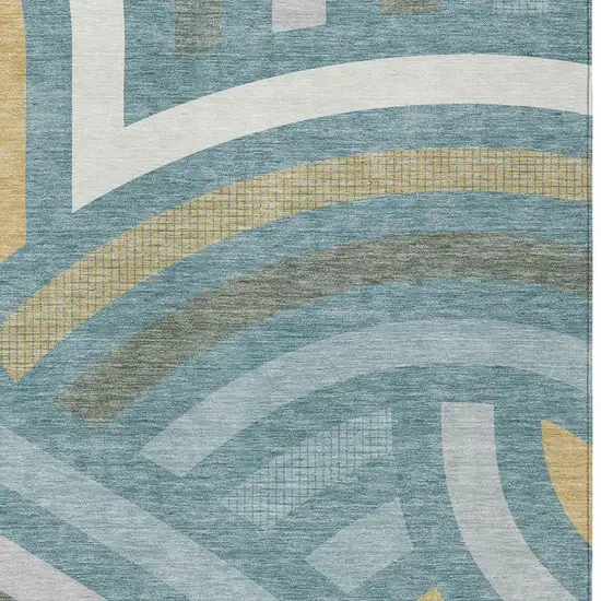 Teal Blue And Gold Abstract Washable Indoor Outdoor Area Rug Photo 2