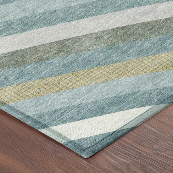 Teal Blue And Gold Abstract Washable Indoor Outdoor Area Rug Photo 8
