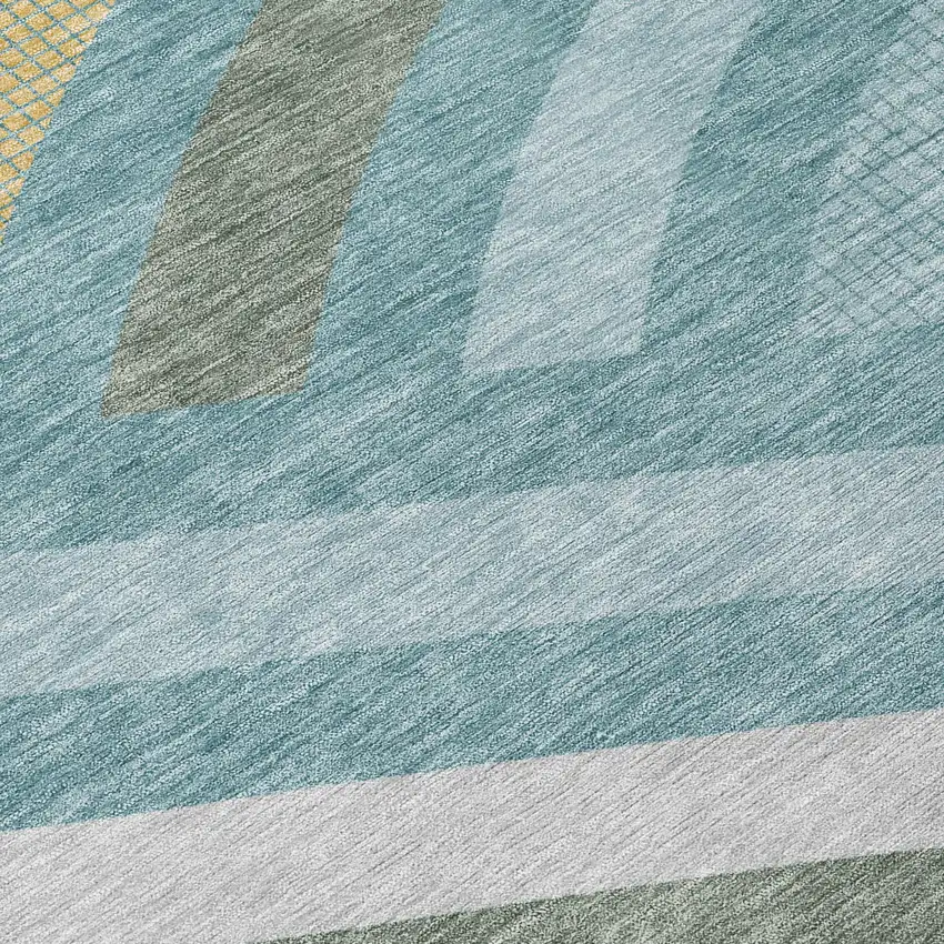 Teal Blue And Gold Abstract Washable Indoor Outdoor Area Rug Photo 9