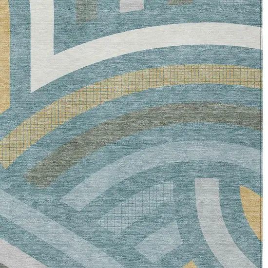 Teal Blue And Gold Abstract Washable Indoor Outdoor Area Rug Photo 2