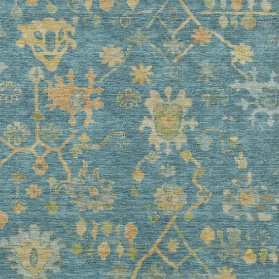 Teal Blue And Gold Floral Washable Indoor Outdoor Area Rug Photo 3