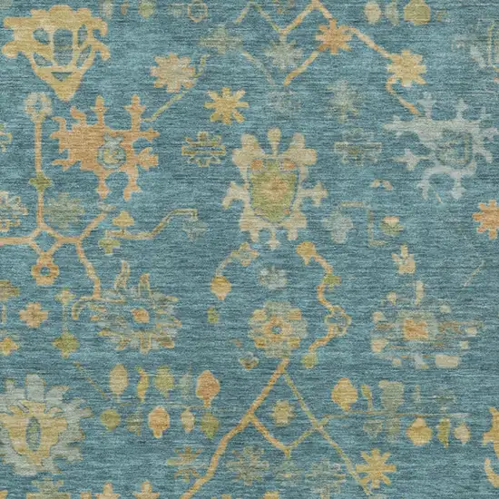 Teal Blue And Gold Floral Washable Indoor Outdoor Area Rug Photo 7