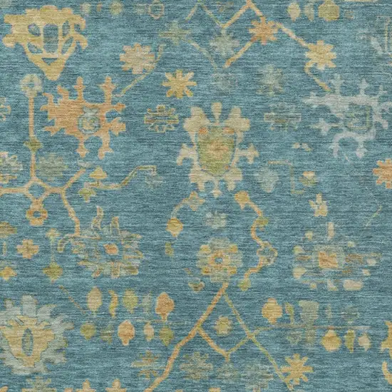 Teal Blue And Gold Floral Washable Indoor Outdoor Area Rug Photo 3