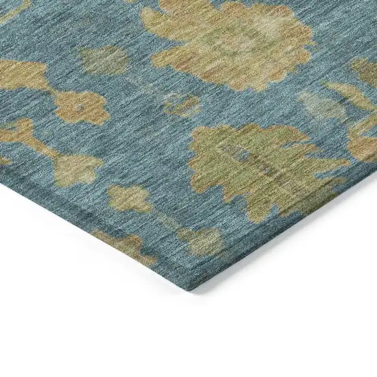 Teal Blue And Gold Floral Washable Indoor Outdoor Area Rug Photo 9