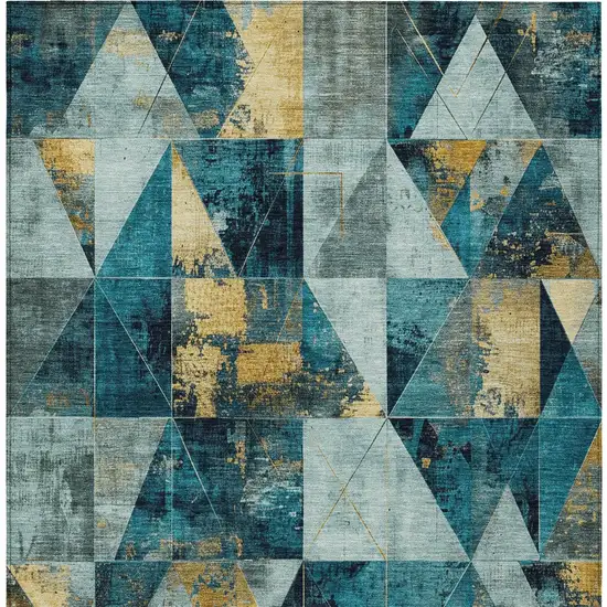 Teal Blue And Gold Geometric Washable Indoor Outdoor Area Rug Photo 6
