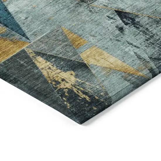 Teal Blue And Gold Geometric Washable Indoor Outdoor Area Rug Photo 9