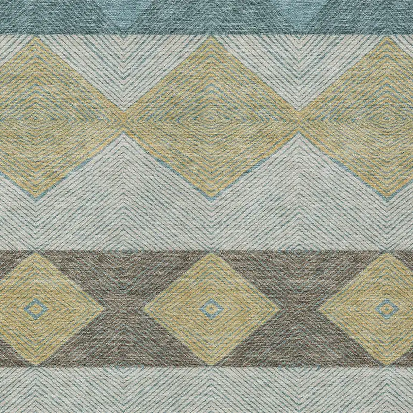 Teal Blue And Gold Geometric Washable Indoor Outdoor Area Rug Photo 2