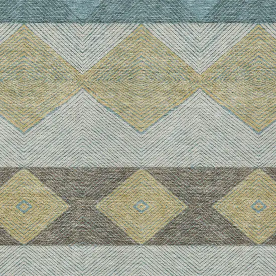 Teal Blue And Gold Geometric Washable Indoor Outdoor Area Rug Photo 2