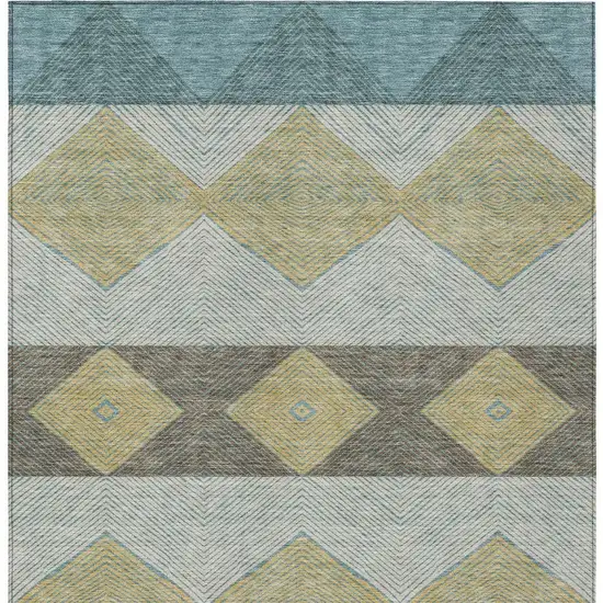 Teal Blue And Gold Geometric Washable Indoor Outdoor Area Rug Photo 3
