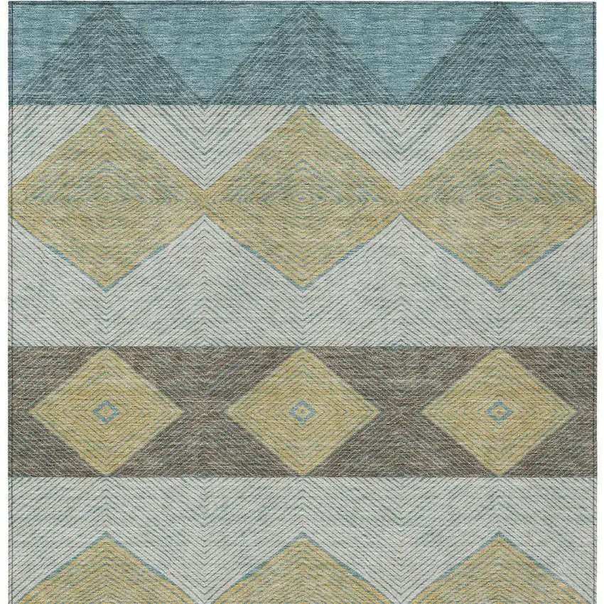 Teal Blue And Gold Geometric Washable Indoor Outdoor Area Rug Photo 3