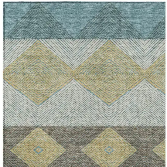 Teal Blue And Gold Geometric Washable Indoor Outdoor Area Rug Photo 2