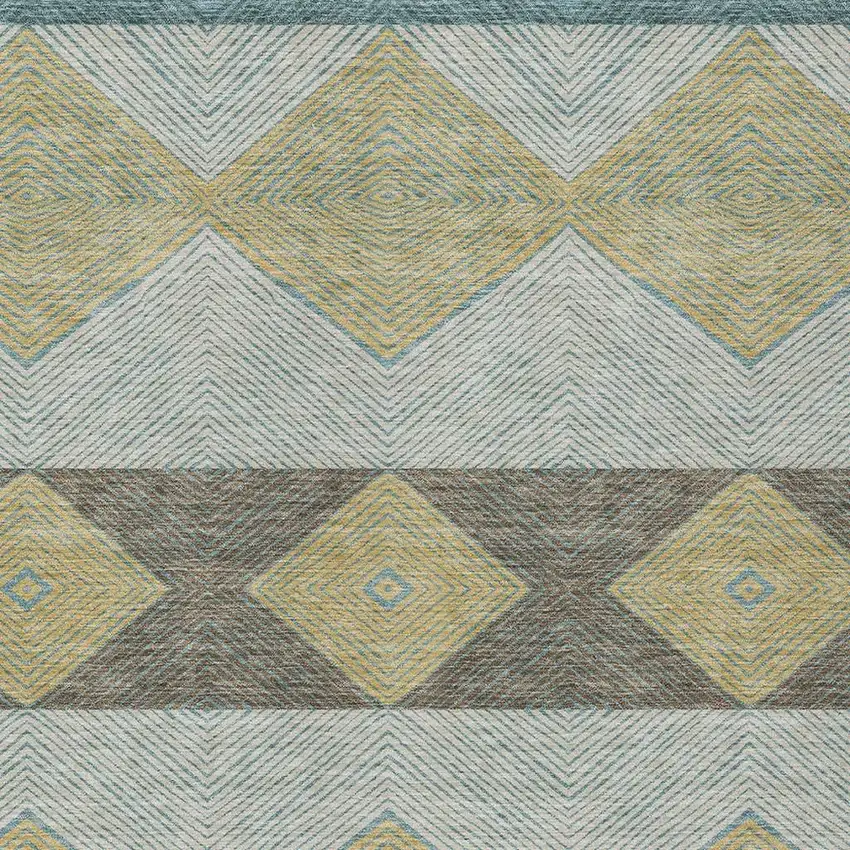 Teal Blue And Gold Geometric Washable Indoor Outdoor Area Rug Photo 2