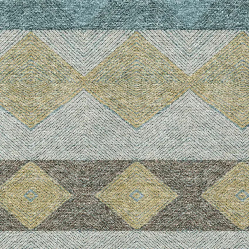 Teal Blue And Gold Geometric Washable Indoor Outdoor Area Rug Photo 2