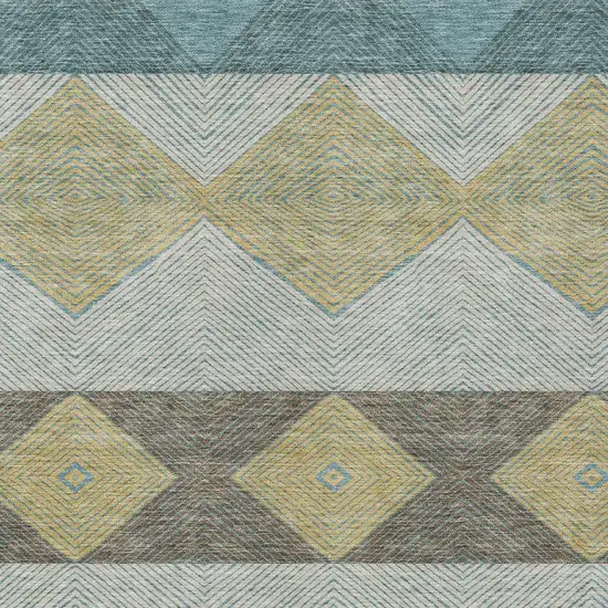 Teal Blue And Gold Geometric Washable Indoor Outdoor Area Rug Photo 2