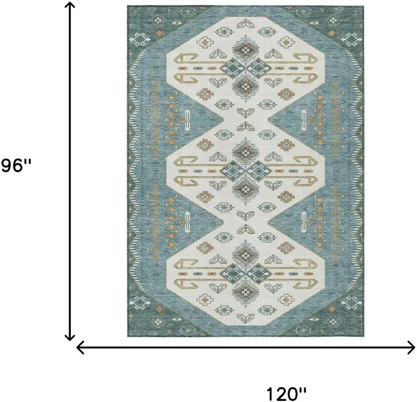 Teal Blue And Gold Geometric Washable Indoor Outdoor Area Rug Photo 7