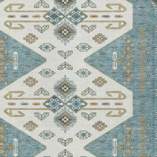 Teal Blue And Gold Geometric Washable Indoor Outdoor Area Rug Photo 3