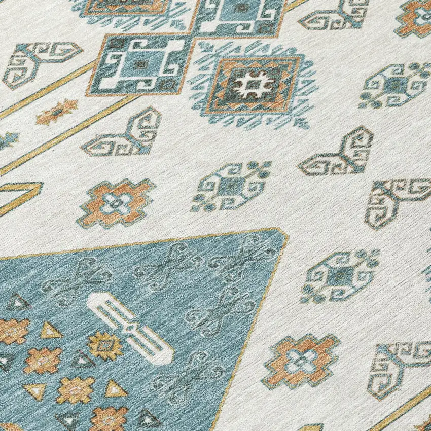 Teal Blue And Gold Geometric Washable Indoor Outdoor Area Rug Photo 6