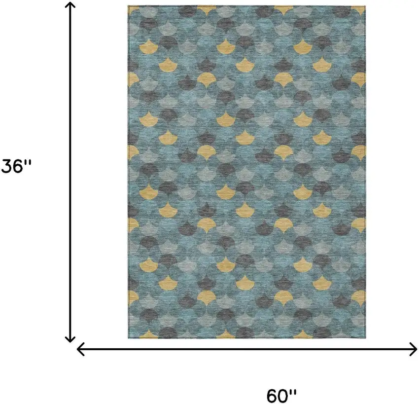 Teal Blue And Gold Geometric Washable Indoor Outdoor Area Rug Photo 7