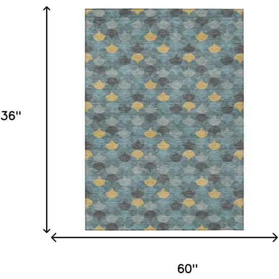 Teal Blue And Gold Geometric Washable Indoor Outdoor Area Rug Photo 7