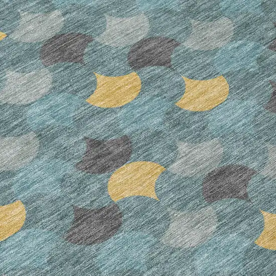 Teal Blue And Gold Geometric Washable Indoor Outdoor Area Rug Photo 6