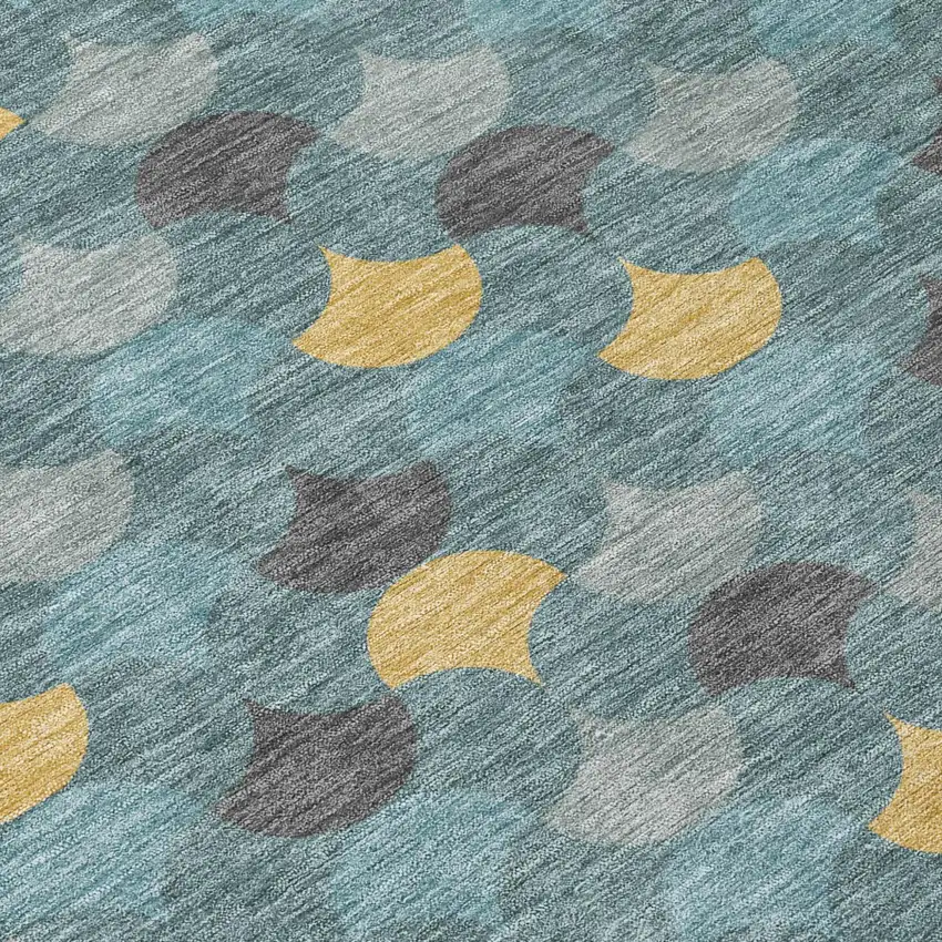 Teal Blue And Gold Geometric Washable Indoor Outdoor Area Rug Photo 6