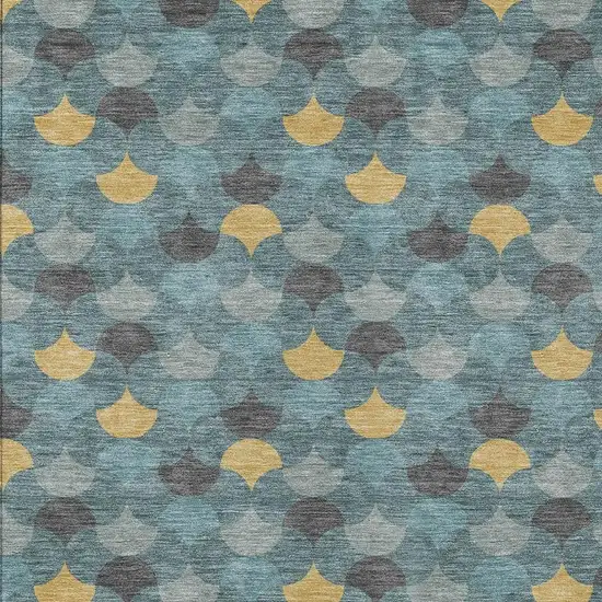 Teal Blue And Gold Geometric Washable Indoor Outdoor Area Rug Photo 3