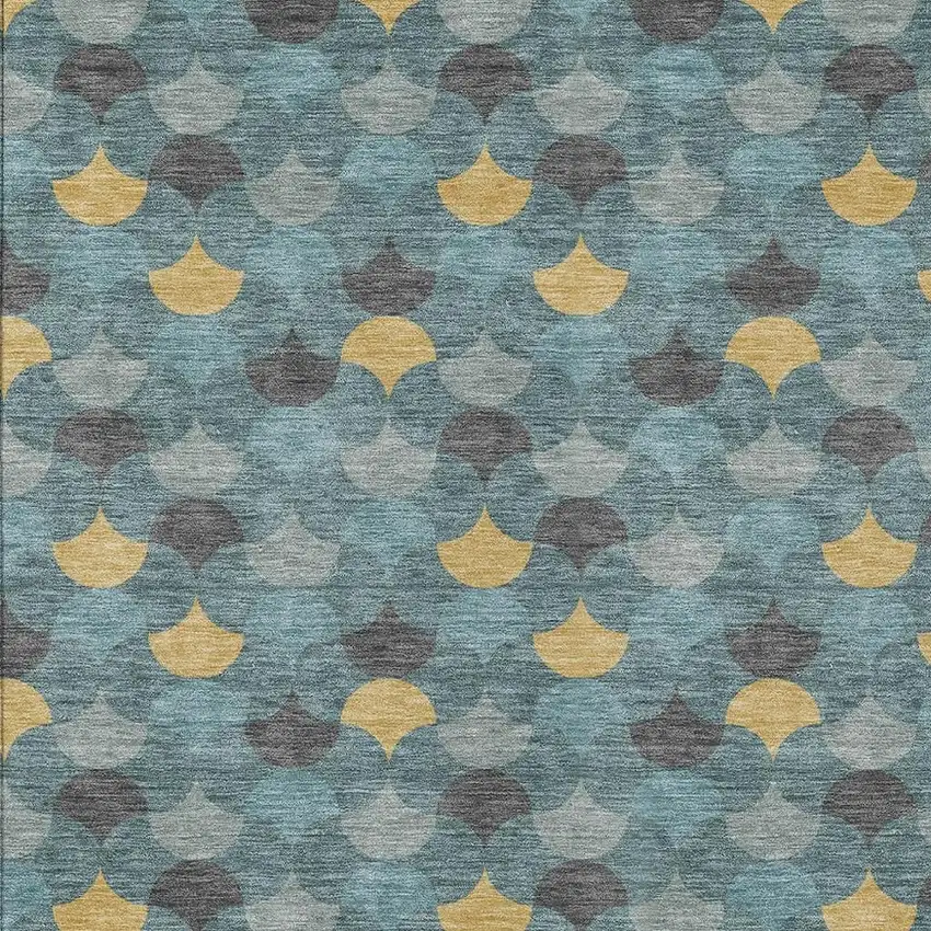 Teal Blue And Gold Geometric Washable Indoor Outdoor Area Rug Photo 3