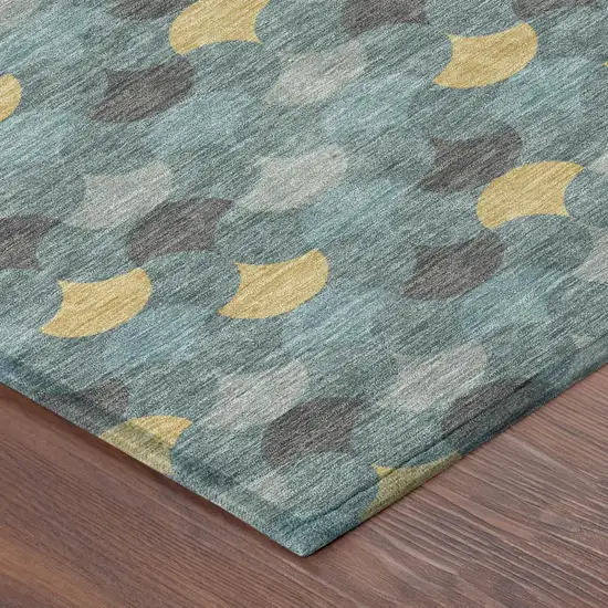 Teal Blue And Gold Geometric Washable Indoor Outdoor Area Rug Photo 5