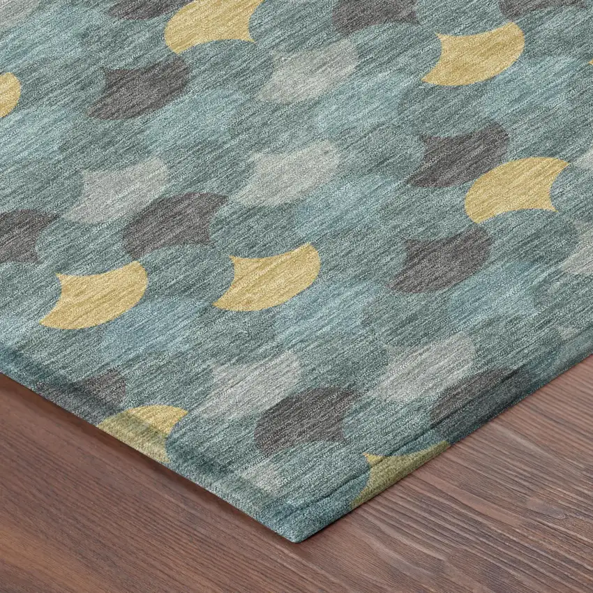 Teal Blue And Gold Geometric Washable Indoor Outdoor Area Rug Photo 5