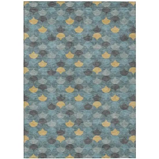 Teal Blue And Gold Geometric Washable Indoor Outdoor Area Rug Photo 2