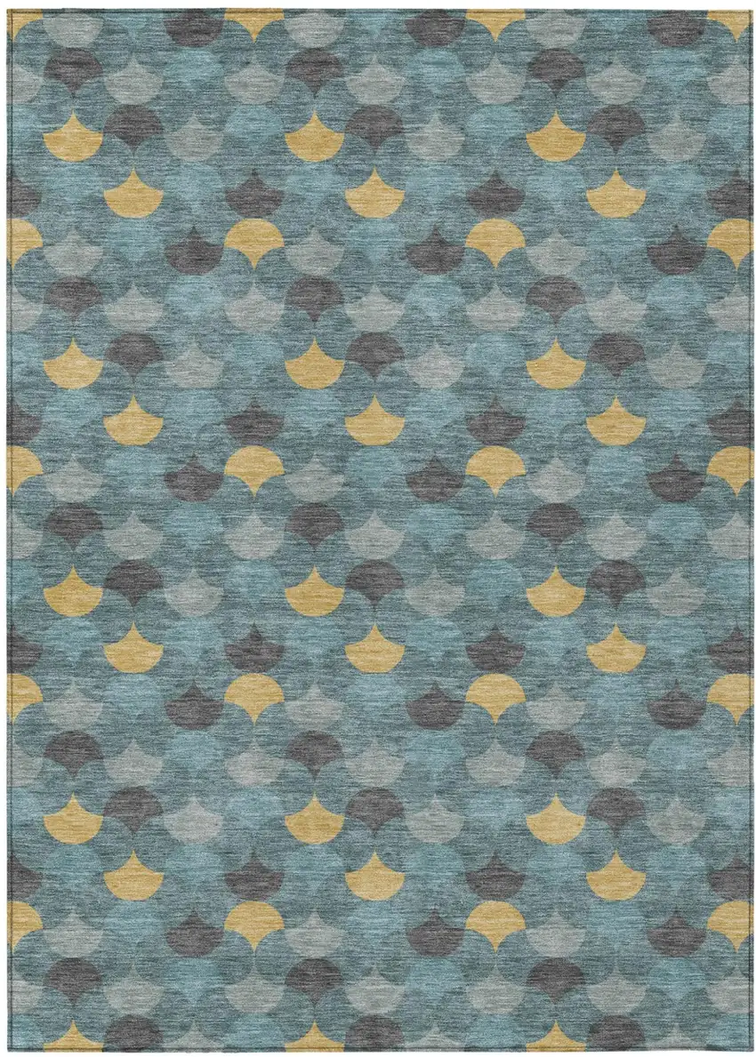 Teal Blue And Gold Geometric Washable Indoor Outdoor Area Rug Photo 2